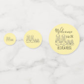 WILLKOMMEN Neue Anreise Kinderschuhe Dusche gelb Konfetti (Rückseiten)