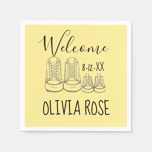 WILLKOMMEN Neue Anreise Kinderschuhe Dusche gelb Serviette (Vorderseite)