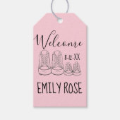 WILLKOMMEN Neue Anreise Kinderschuhe Dusche Pink G Geschenkanhänger (Vorderseite)