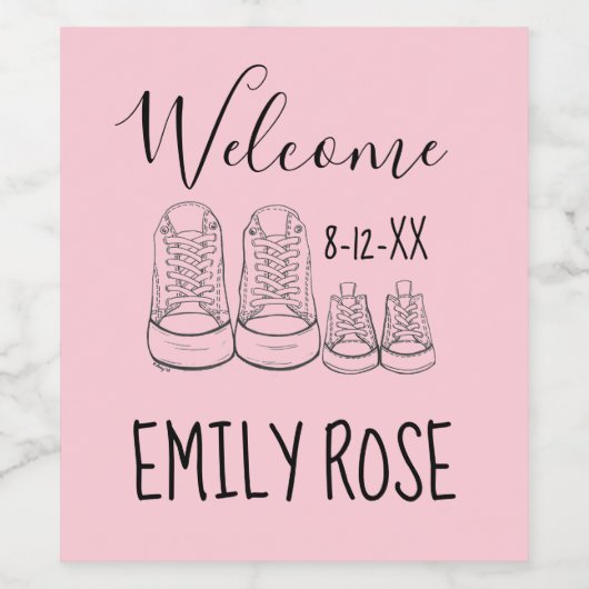 WILLKOMMEN Neue Anreise Kinderschuhe Dusche Pink G Weinetikett (Einzelnes Label)