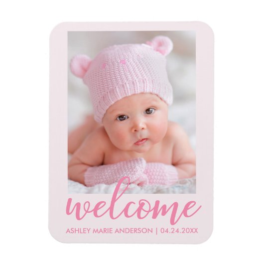 Willkommen Neue Baby Ankündigung Light Pink Magnet (Vertikal)