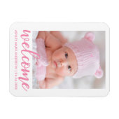 Willkommen Neue Baby Ankündigung Pink Script Magnet (Horizontal)