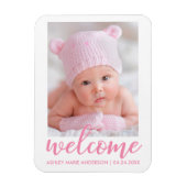 Willkommen Neue Baby Ankündigung Pink Script Magnet (Vertikal)