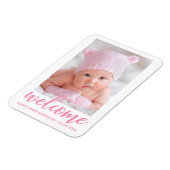 Willkommen Neue Baby Ankündigung Pink Script Magnet (Linke Seite)