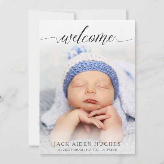 Willkommen Neue Baby Birth Announcement Foto Cards Ankündigung (Vorderseite)
