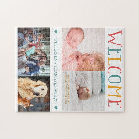 WILLKOMMEN Neue Baby Geburt Custom Foto Collage Fa Puzzle (Horizontal)