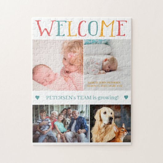 WILLKOMMEN Neue Baby Geburt Custom Foto Collage Fa Puzzle (Vertikal)