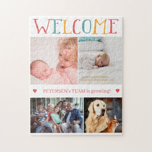 WILLKOMMEN Neue Baby Geburt Custom Foto Collage Fa Puzzle (Vertikal)
