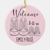 Willkommen Neue Baby Taufe Christening Pink Girl Keramik Ornament (Vorne)