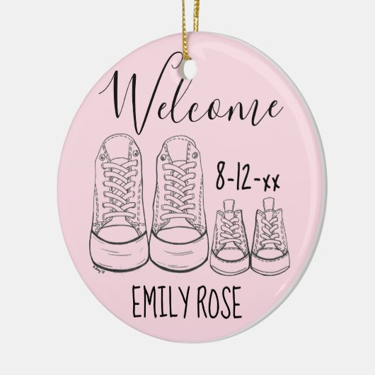 Willkommen Neue Baby Taufe Christening Pink Girl Keramik Ornament (Links)