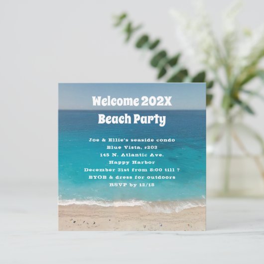 Willkommen neue Jahr Beach Party Einladung (Stehend Vorderseite)