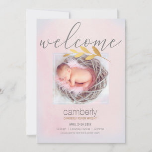 Willkommen Neues Baby Girl Foto Birth Ankündigung