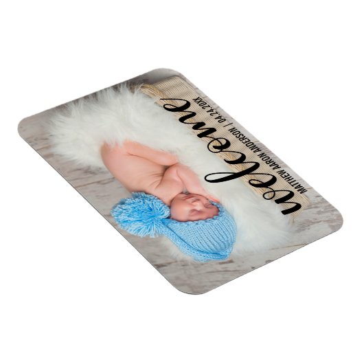 Willkommen Neues Baby Modern Script Magnet (Rechte Seite)
