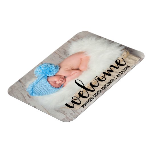 Willkommen Neues Baby Modern Script Magnet (Linke Seite)