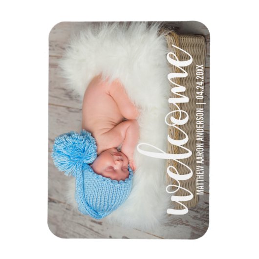 Willkommen Neues Baby Modern Script W Magnet (Vertikal)