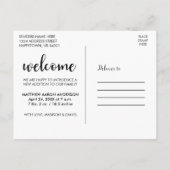 Willkommen Neues Baby Modernes Schwarzes Script Ankündigungspostkarte (Rückseite)