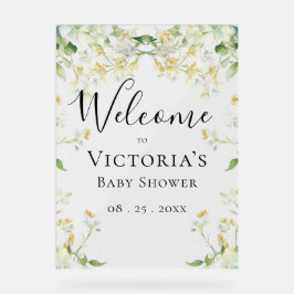 Willkommen Neutral Floral Elegant Babydusche Acrylschild