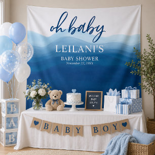 Willkommen Oh Baby Dusche Blue Ombre Hintergrund Wandteppich