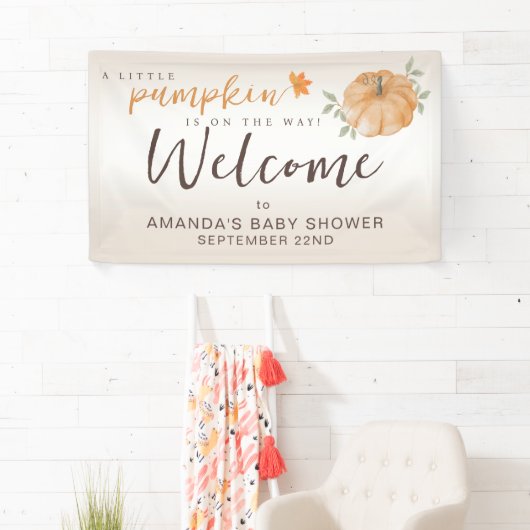 Willkommen Orange Little Pumpkin Fall Baby Dusche Banner (Insitu)