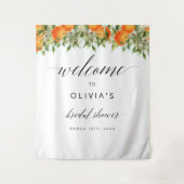 Willkommen Orangen Brautparty Hintergrund Wandteppich (Vorderseite)