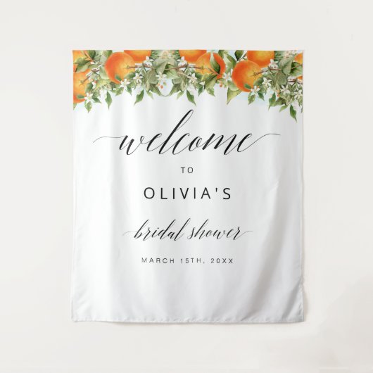 Willkommen Orangen Brautparty Hintergrund Wandteppich (Vorderseite)