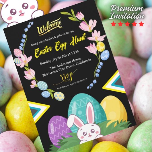 Willkommen Ostereierjagd mit Bunny & Floral Degien Einladung