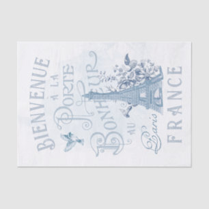 Willkommen Paris Eiffel Tower Blue French Decoupag Seidenpapier