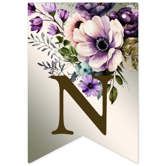 Willkommen Party Lila Rosa Blume Golden Elegant Wimpelkette (Dritte Fahne)