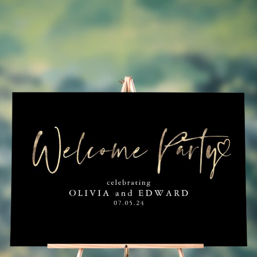 Willkommen Party Signieren Schwarz und Gold Acrylschild (Neutral)