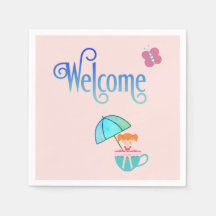 Willkommen Party Teacup Girl Butterfly Square