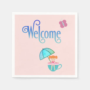 Willkommen Party Teacup Girl Butterfly Square Serviette