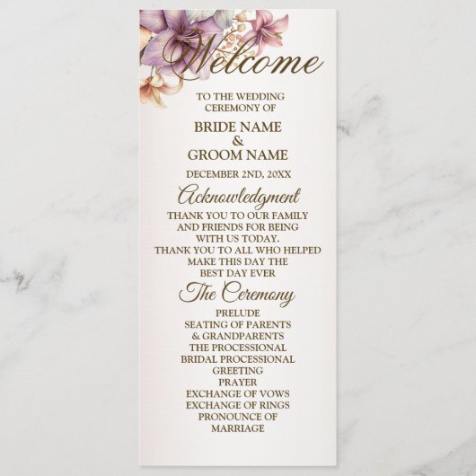 Willkommen Party Watercolor Boho Pink Blume Programm (Vorderseite)