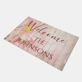 Willkommen personifizieren rosa Chic-Blumen Fußmatte (Schrägansicht)