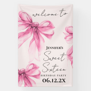 Willkommen Pink Bow Coquette Script Sweet 16 Blush Banner