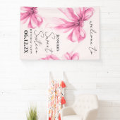 Willkommen Pink Bow Coquette Script Sweet 16 Blush Banner (InSitu)