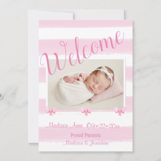 Willkommen Pink Foto Script personalisieren Girly Ankündigung (Vorderseite)