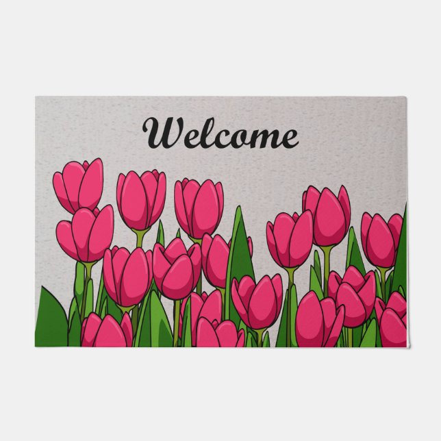 Willkommen Pink Tulip Garden Mat, Tulip Blume Fußmatte (Vorderseite)
