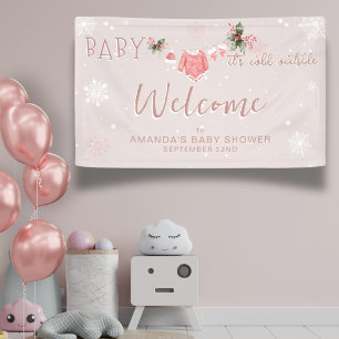 Willkommen Pink Winter Es ist kalt draußen Babydus Banner