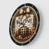 Willkommen Plaid-Kürbisse Große Wanduhr (Winkel)