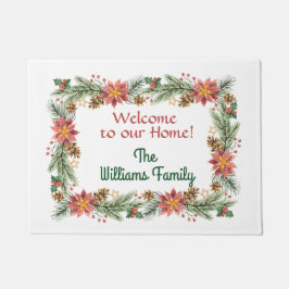 Willkommen Poinsettia und Pine Boughs Winter Fußmatte