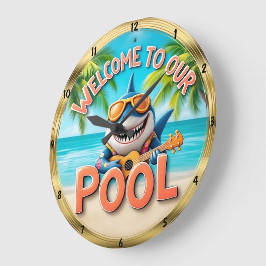 Willkommen Pool Shark Ukulele Beach Große Wanduhr (Winkel)
