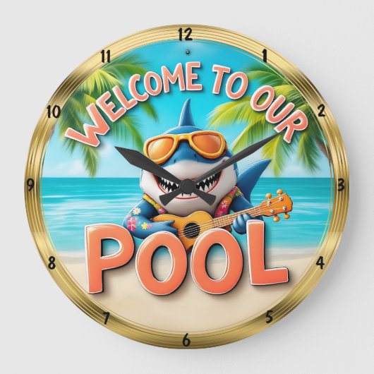 Willkommen Pool Shark Ukulele Beach Große Wanduhr (Vorderseite)