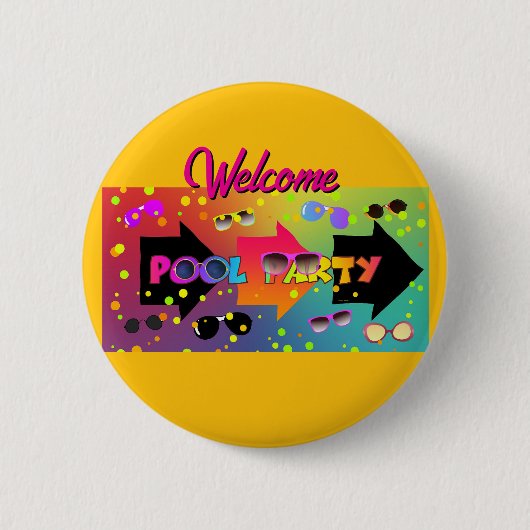 Willkommen Poolparty Gelb Button (Vorderseite)