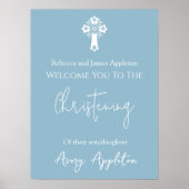 Willkommen Poster Floral Cross Christening Sky Blu (Vorne)