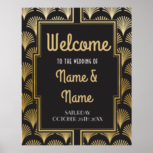 Willkommen Poster Gatsby Art Deco Gold Wedding Pos (Vorne)