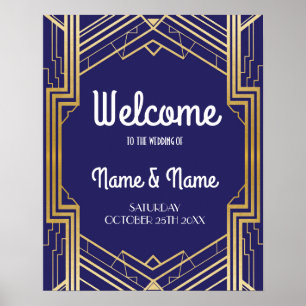 Willkommen Poster Gatsby Art Deco Gold Wedding Pos