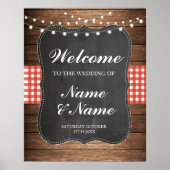 Willkommen Poster Red Karo Sign Wedding Wood Poste (Vorne)