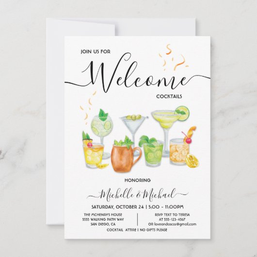 Willkommen Probe Verlobung Cocktail Party Einladung (Vorderseite)