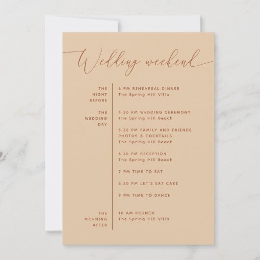 Willkommen & Programm Hochzeit | Warm Peach Sand (Rückseite)