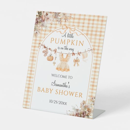 Willkommen Pumpkin Girl Modern Fall Baby Dusche Sockelschild (Vorderseite)